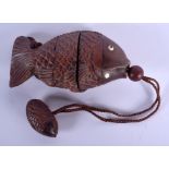 A JAPANESE CARVED WOOD FISH BOXWOOD INRO. 12 cm x 5 cm.