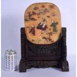 A LARGE 19TH CENTURY CHINESE CARVED HARDSTONE SCHOLARS SCREEN Qing, decorated with scholars within a