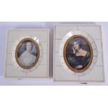 TWO EARLY 20TH CENTURY CONTINENTAL IVORY CASED PORTRAIT MINIATURES Largest image 5 cm x 9 cm. (2)