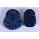 TWO CHINESE CARVED LAPIS LAZULI PLAQUES 20th Century. (2)