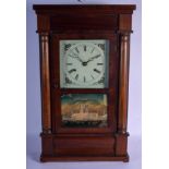 AN ANTIQUE REVERSE PAINTED AMERICAN WALL CLOCK. 62 cm x 32 cm.