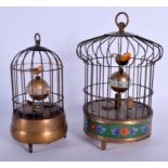 TWO CONTEMPORARY AUTOMATON BIRD CAGE CLOCKS. Largest 21 cm high. (2)