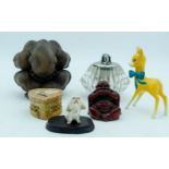Miscellaneous collection glass lighter, hard stone box, wooden figure etc (7) largest 10cm