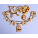 THREE CONTINENTAL ANTIQUE IVORY NECKLACES. (3)