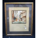 Ernest Uden Framed Watercolour of a Carnival scene 23cm x 21cm