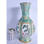 A LARGE CHINESE CANTON ENAMEL LOBED VASE 20th Century, painted with birds and foliage. 35 cm high.