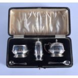 AN ART DECO SILVER CRUET SET. Birmingham 1926 & 1939. Silver 129 grams. (5)