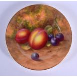 Royal Worcester fine plate painted with fruit by Harry Ayrton, signed, date code for 1940. 10.5cm w