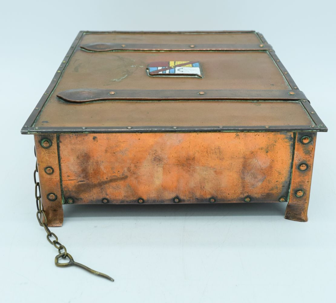 An Australian hand crafted copper engraved box, dated 1911 presented to Rev Henry Latham 22 x 9 cm - Image 2 of 8