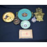 A collection of middle Eastern items enamelled trays, bowls vases etc largest 37cm (8).
