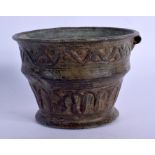 A 15TH CENTURY MIDDLE EASTERN BRONZE MORTAR POT Gaznavid, Afghanistan. 8 cm x 11 cm.