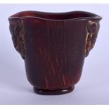 AN UNUSUAL EARLY 20TH CENTURY CHINESE CARVED BUFFALO HORN LIBATION CUP Late Qing/Republic. 82 grams.