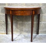 A George III mahogany Demi Lune card table 96 x 48 x 78 cm.