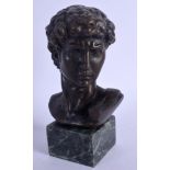 A CONTEMPORARY GRAND TOUR STYLE BRONZE BUST OF A MALE. 18 cm high.