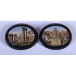 TWO EARLY 19TH CENTURY ITALIAN MICRO MOSAIC PLAQUES decorated with ruins. Largest 3.75 cm x 3 cm. (2