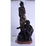 A CONTEMPORARY BRONZE FIGURE OF A SEATED MALE modelled beside a nude female. Bronze 60 cm x 20 cm.