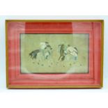 A framed Chinese watercolour of horse riders playing a game 33 x 20cm.