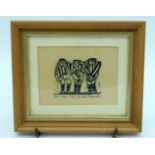 A small framed print of Three Footballers by Willie Rodger RSA 35/100 10.5 x 8cm.