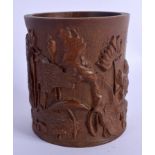A CHINESE CARVED BAMBOO BITONG BRUSH POT 20th Century. 11.5 cm high.