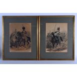 A PAIR OF MILITARY PRINTS. Image 32 cm x 24 cm.