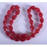 A RUBY NECKLACE. 38 cm long.