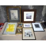 A collection of framed Lithographs, prints photographs , Largest 32 x 22cm.(8)