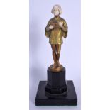 Ferdinand Preiss (1882-1943) German, Cold painted bronze and ivory, Boy and casket. Bronze 13 cm hig