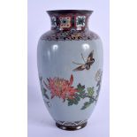 AN EARLY 20TH CENTURY JAPANESE MEIJI PERIOD CLOISONNE ENAMEL VASE decorated with foliage. 18.5 cm hi