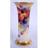 Royal Worcester trumpet shaped spill vase painted with autumnal leaves and berries by Kitty Blake, s