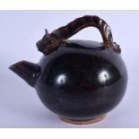 A CHINESE STONEWARE TEAPOT with stylised beast handle. 11 cm x 11 cm.