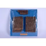 THREE CUNIFORM MUSEUM CASTS Babylonian contract. Largest 11 cm x 7 cm. (3)