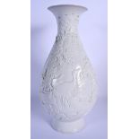 A LARGE CHINESE PEAR FORM BLANC DE CHINE VASE 20th Century, carved with birds and flowers. 34 cm hig