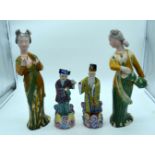 Two large Chinese Sancai glazed female musicians together with two other figures 40cm (4)