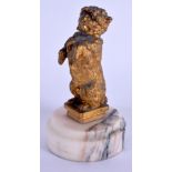 A 19TH CENTURY FRENCH BRONZE FIGURE OF A BEGGING HOUND modelled upon a marble base. Bronze 7 cm high