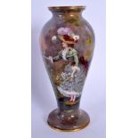 A LOVELY EARLY 20TH CENTURY EUROPEAN ENAMEL BALUSTER VASE wonderfully decorated in multi layers with