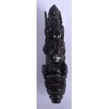 A 19TH CENTURY MIDDLE EASTERN ASIAN CARVED RHINOCEROS HORN HANDLED DAGGER overlaid with a winged bea