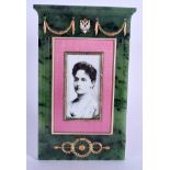 AN UNUSUAL CONTINENTAL GOLD SILVER ENAMEL AND GEM SET PHOTOGRAPH FRAME overlaid with wreaths and fol