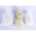 THREE CHINESE CARVED JADE CARVINGS 20th Century, including two figures. Largest 8 cm high. (3)