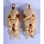 A PAIR OF 19TH CENTURY EUROPEAN IVORY EARRINGS. 9 grams. 5 cm long.