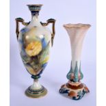 Late 19th c. Hadley’s Worcester two handled vase painted with dandelions and a Hadley’s Worcester sp
