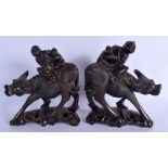 A PAIR OF 19TH CENTURY CHINESE CARVED ROOTWOOD BUFFALO Late Qing. 20 cm x 24 cm.
