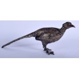 A 19TH CENTURY CONTINENTAL SILVER FIGURE OF A ROAMING GAME BIRD. 173 grams. 23 cm long.