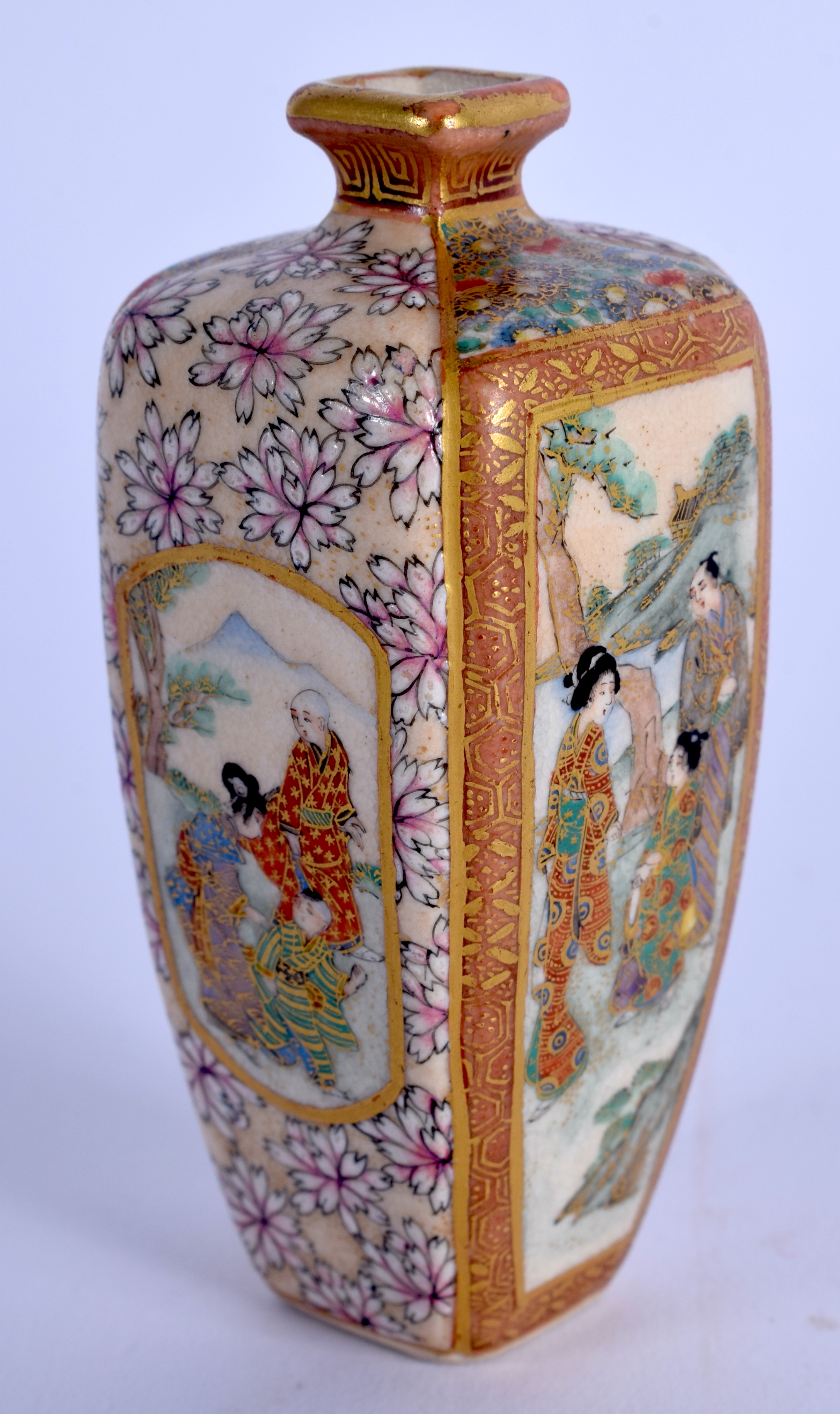 A MINIATURE LATE 19TH CENTURY JAPANESE MEIJI PERIOD SATSUMA VASE painted with figures and foliage. 7 - Image 2 of 3