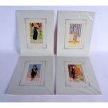 FOUR VINTAGE FASHION PRINTS. Image 19 cm x 12 cm. (4)