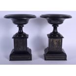 A PAIR OF 19TH CENTURY EUROPEAN GRAND TOUR SLATE AND MARBLE TAZZA decorated with Egyptian figures. 2