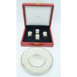 A Boxed Cartier silver cruet set and a sterling silver dish 95 g (5).