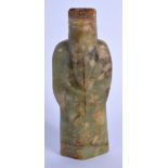 AN EARLY CHINESE CARVED GREEN RIVER JADE FIGURE OF AN IMMORTAL Ming/Qing, modelled wearing robes. 14