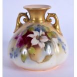 Royal Worcester vase painted with roses, date code for 1914, British Flag mark. 8.5cm high