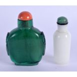 TWO 19TH CENTURY CHINESE BEIJING GLASS SNUFF BOTTLES Qing. Largest 7.25 cm high. (2)