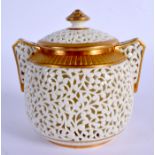 Grainger’s Worcester reticulated sugar bowl and cover c.1900. 10.5cm high